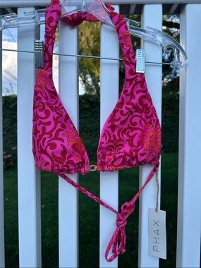 PHAX Pink & Orange Floral-Print Halter Bikini Top
